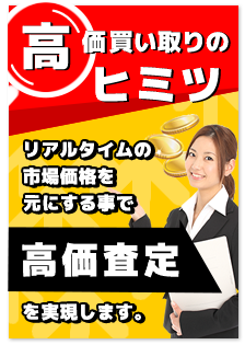 高価買取のヒミツ リアルタイムの市場価格を元にする事で高価査定を実現します。